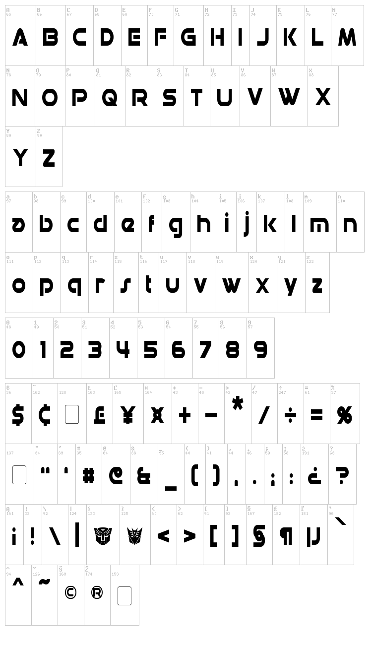 Datacron font map